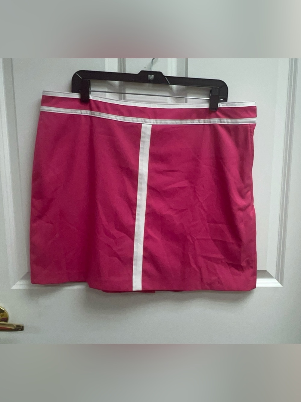 IZOD Golf Pink & White Women's Short Golf Skirt Solid Flat Front Size 16